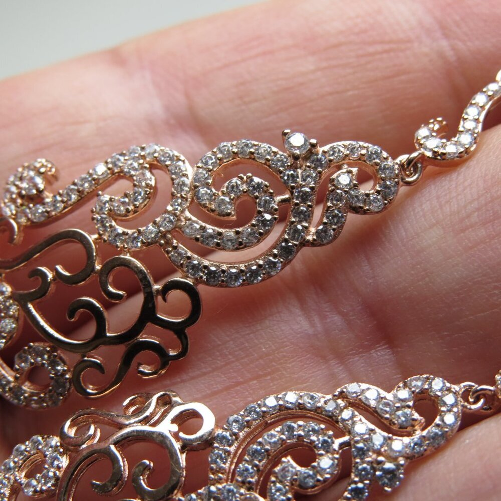 14k Pink Gold Sterling Silver Diamond Earring - Picture 3 of 5